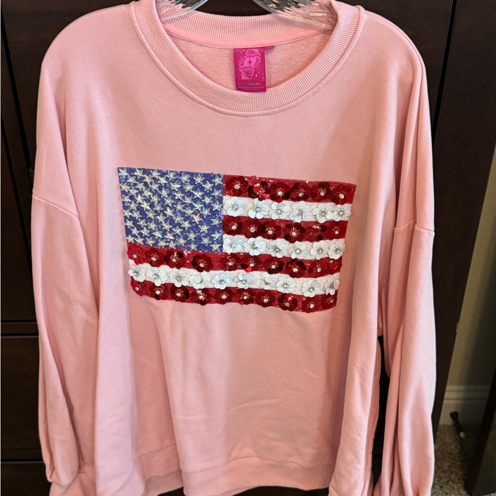 QUEEN OF SPARKLES Pink American Flag Sweatshirt